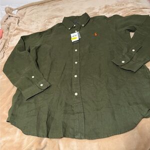 NWT Ralph Lauren Olive Green Long-Sleeve Button-Down Shirt Men’s Large Classic